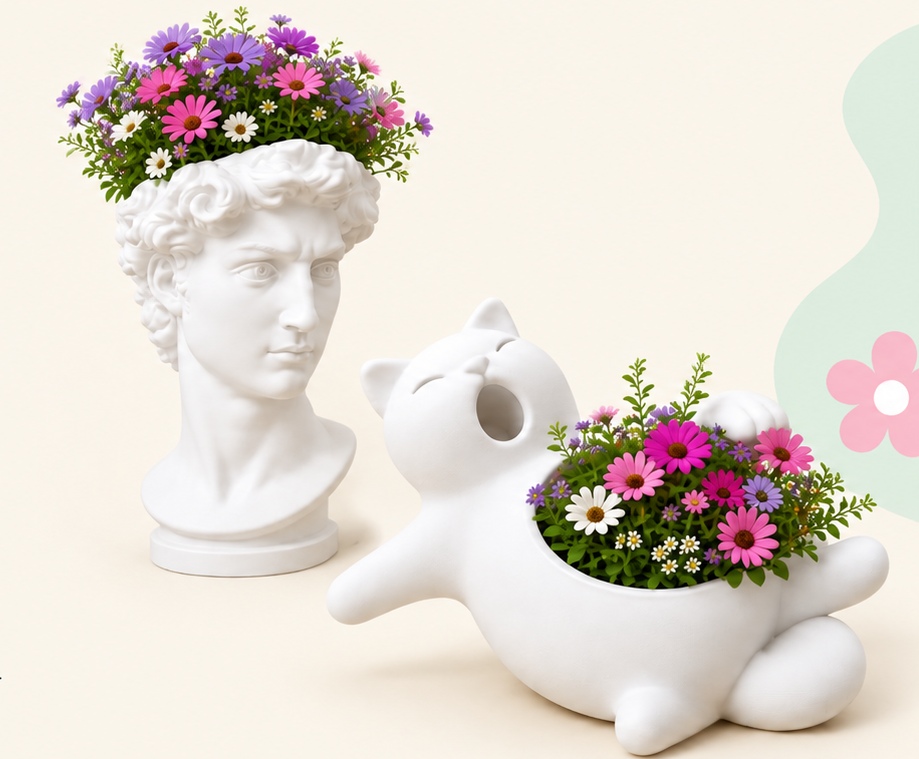 Custom planter examples with flowers
