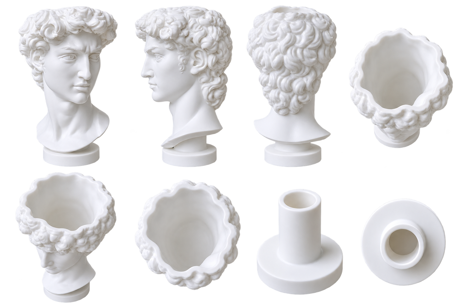 White David Michelangelo Bust Planter shown from multiple angles
