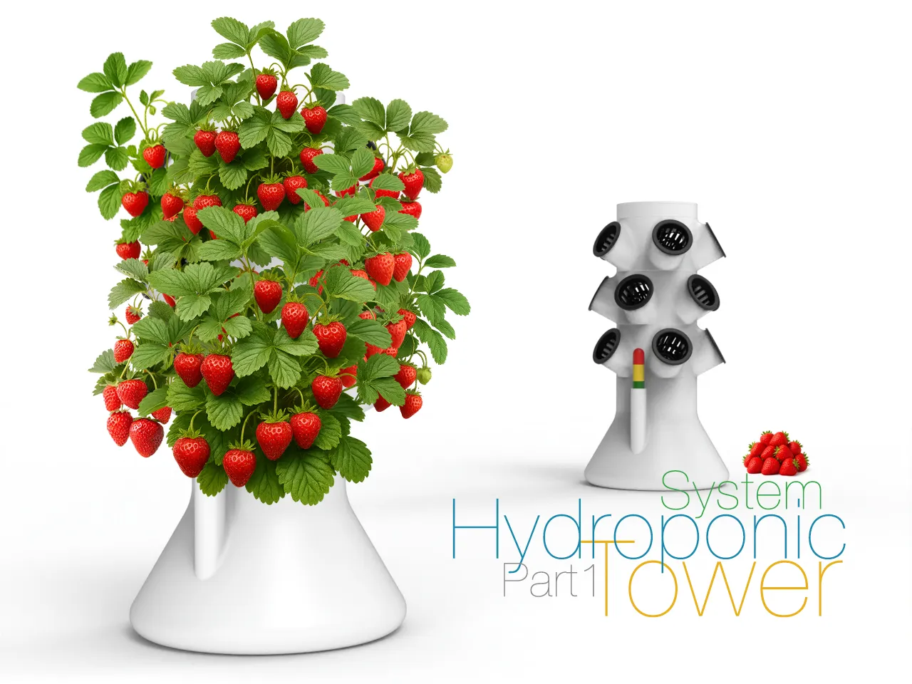Hydroponic Growing Tower with strawberry plants