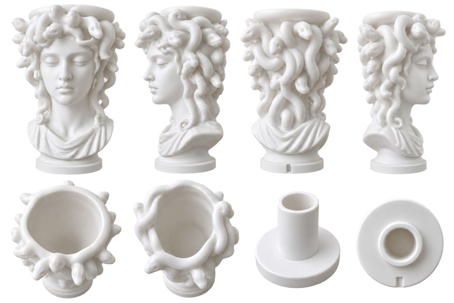 White Medusa Head Planter shown from multiple angles